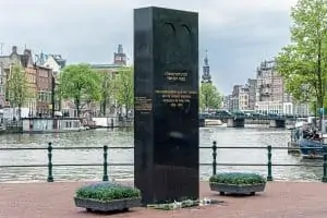 Memorial to the Dutch Jewish resistance in world War 2 at the junction of the River Amstel and Zwanenburgwal Canal