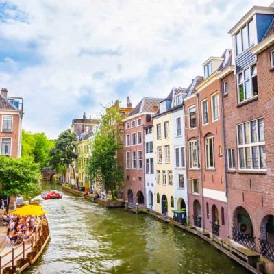 Traditional houses on the Oudegracht (Old Canal) in center of Utrecht, Netherlands.